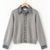 GREY DENIM COLLAR CARDIGAN