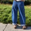 CARGO WIDE LEG JEANS-MID BLUE