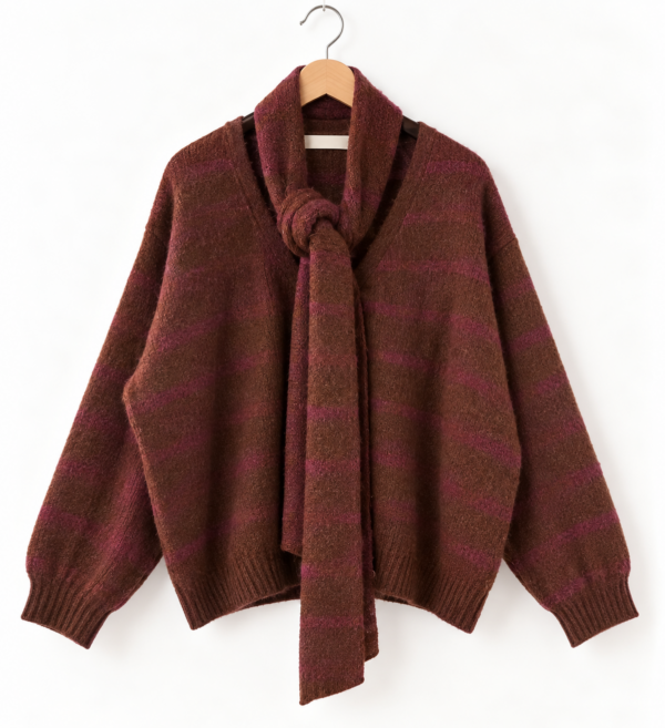 STRIPED KNIT CARDIGAN WITH MATCHING SCARF