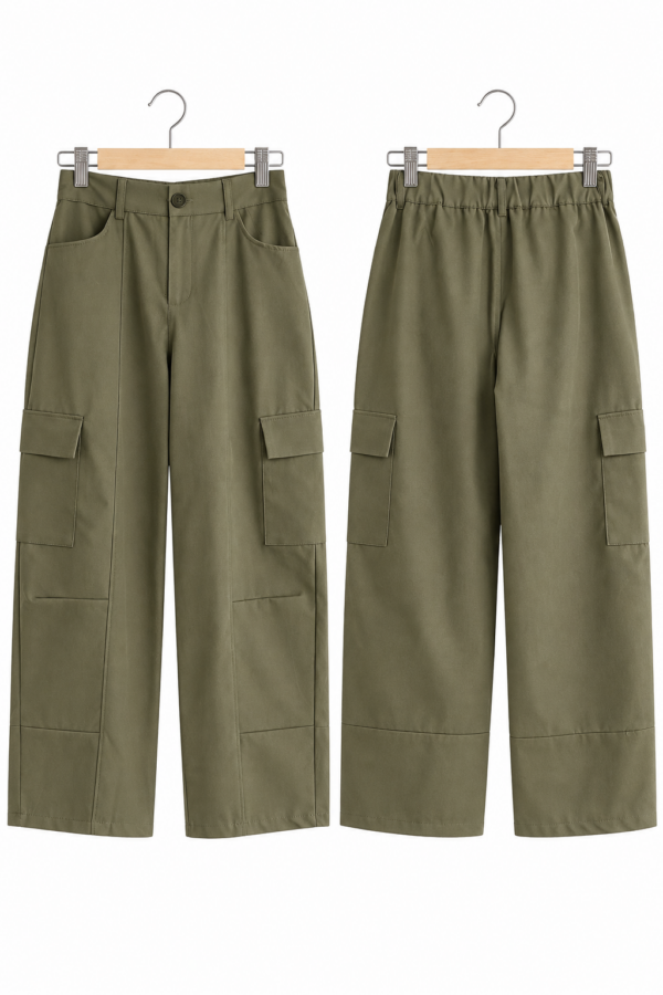 OLIVE CARGO BARREL PANTS