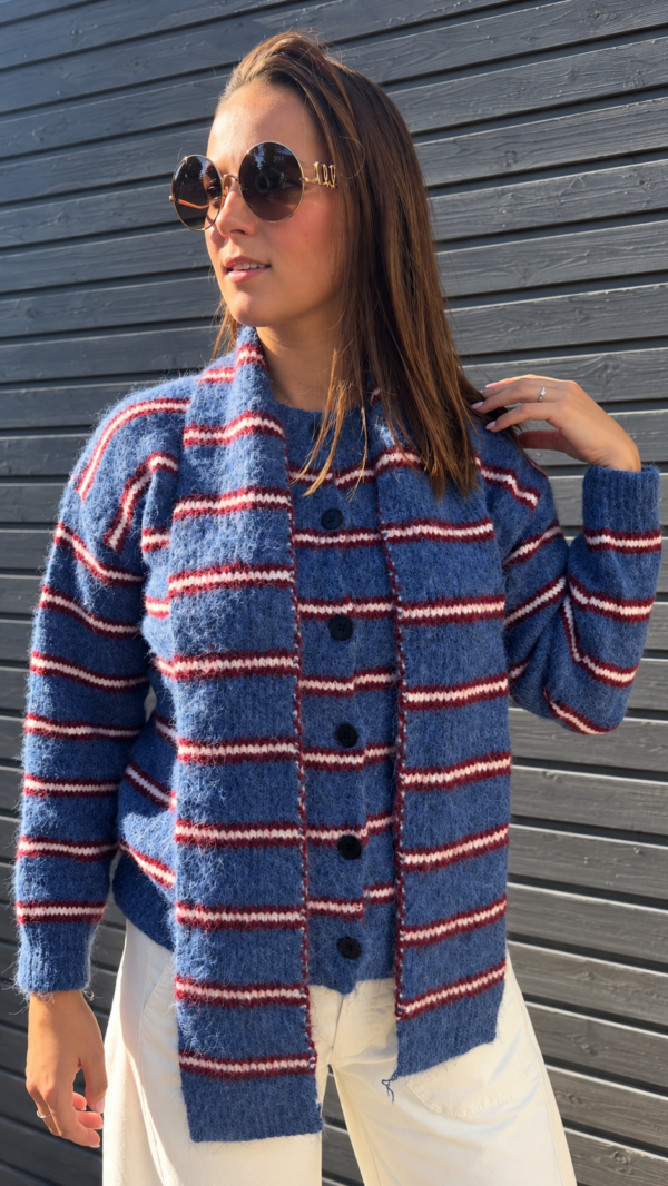 SCARF CARDIGAN BLUE STRIPE