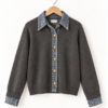 GREY DENIM COLLAR CARDIGAN
