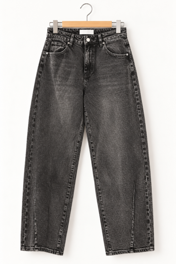 WASHED GREY BARREL JEANS