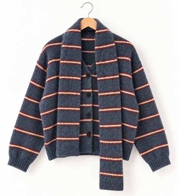 SCARF CARDIGAN BLUE STRIPE