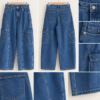 CARGO WIDE LEG JEANS-MID BLUE