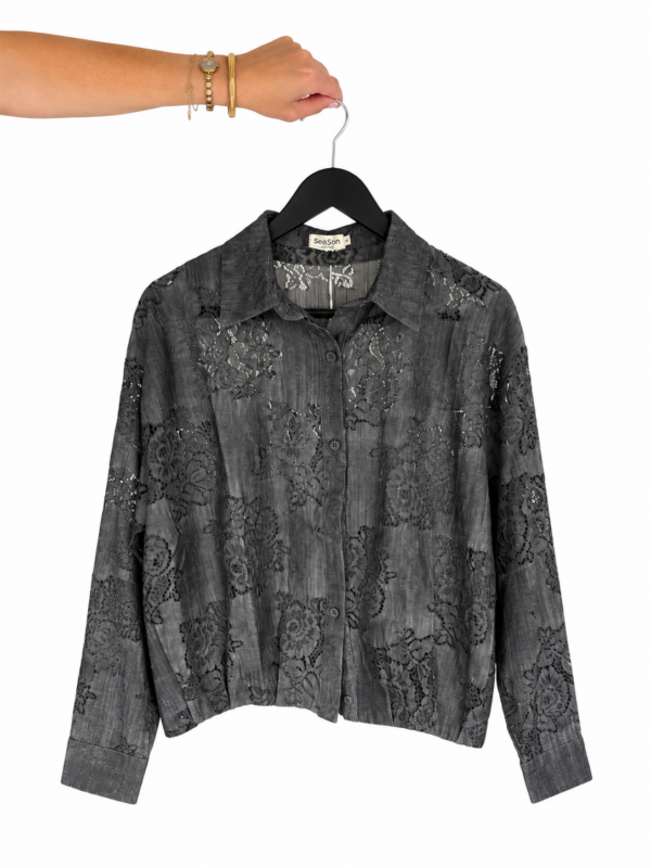 BLOUSE MET KANT DONKERGRIJS